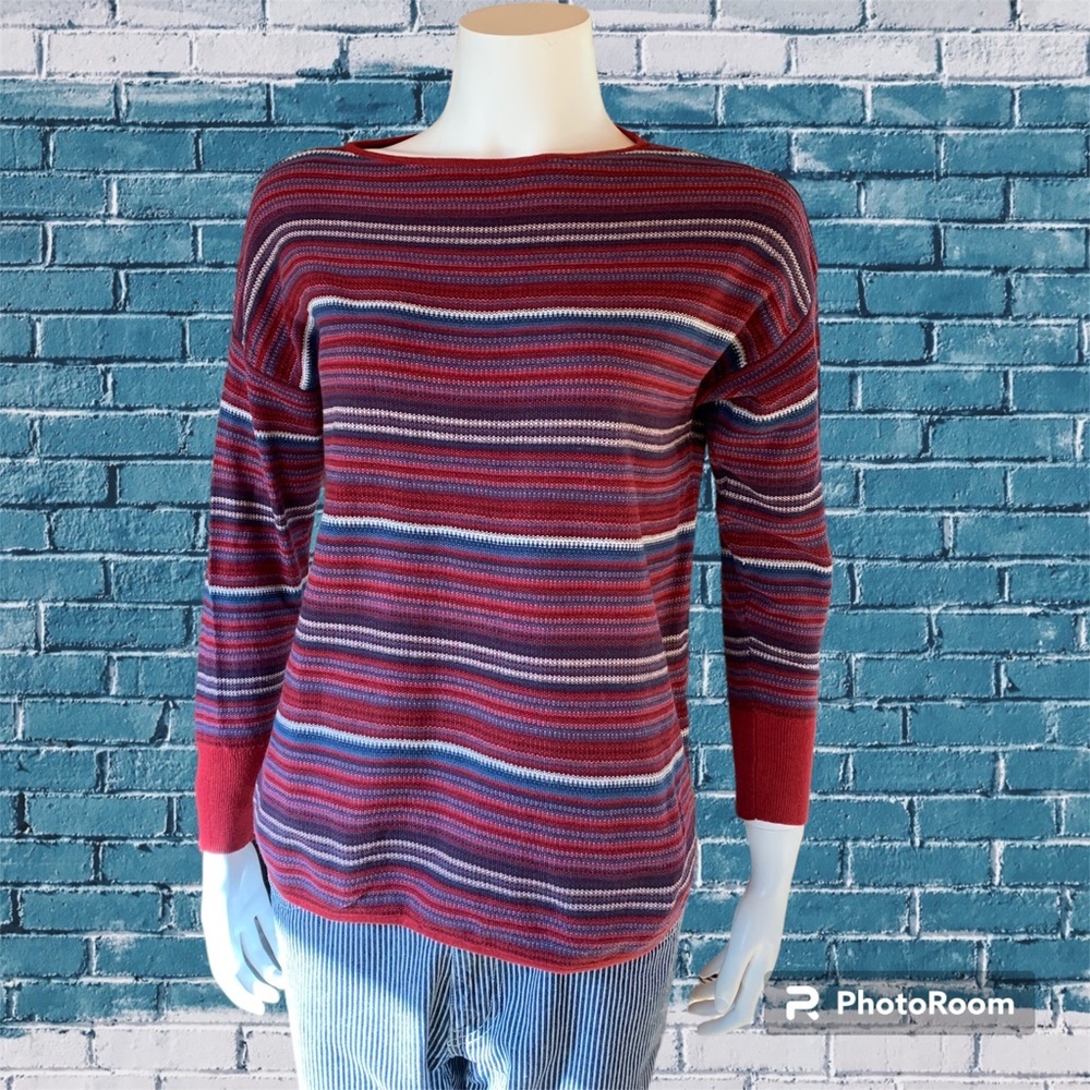 Chaps Knit Boatneck Striped Pullover Shirt Petite M